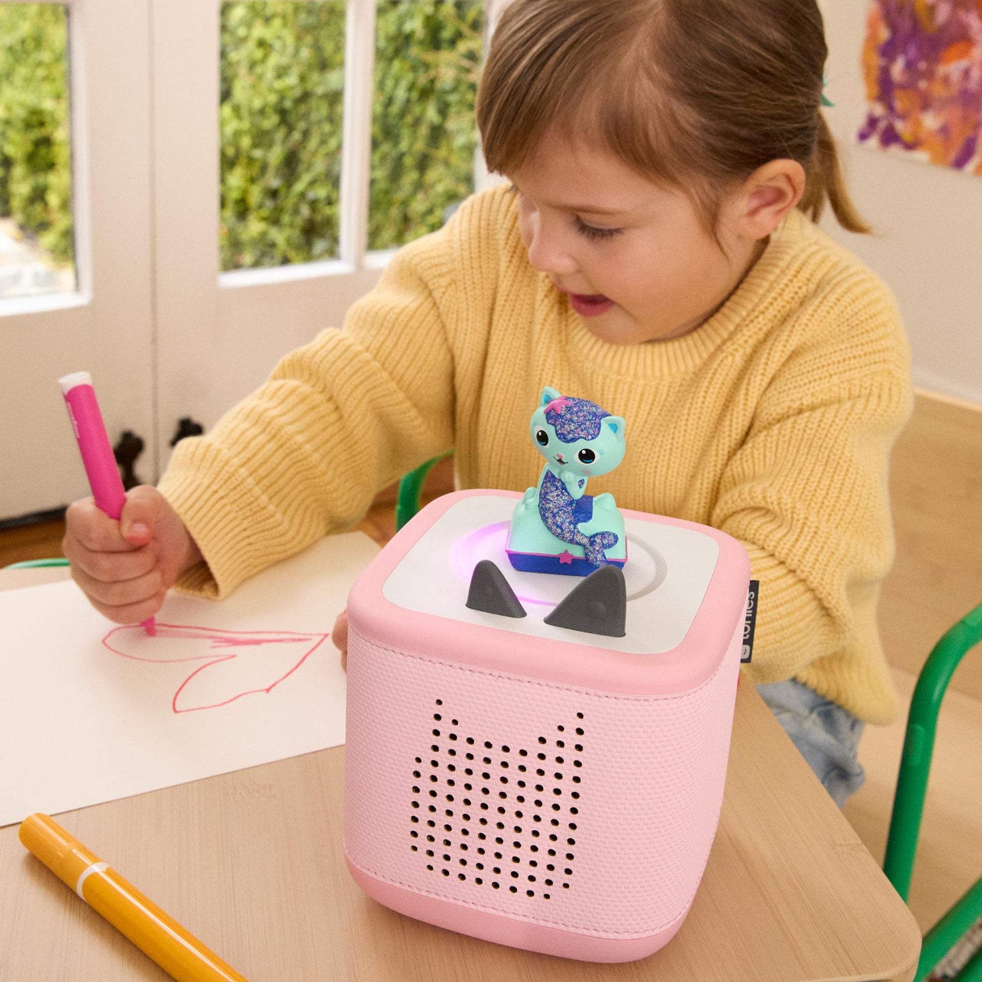 Side angle view of the authentic Tonies preschool audio character