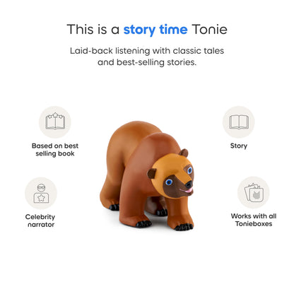 Imported Tonies bear figurine side view demonstrating proper alignment for the audio player