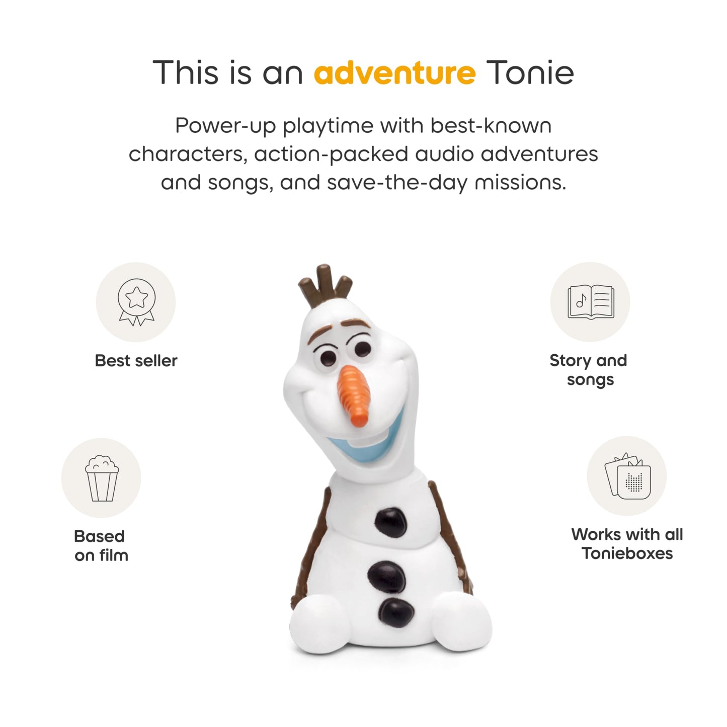 Imported Tonies Olaf audio character detailing the base layout for magnetic player connection.