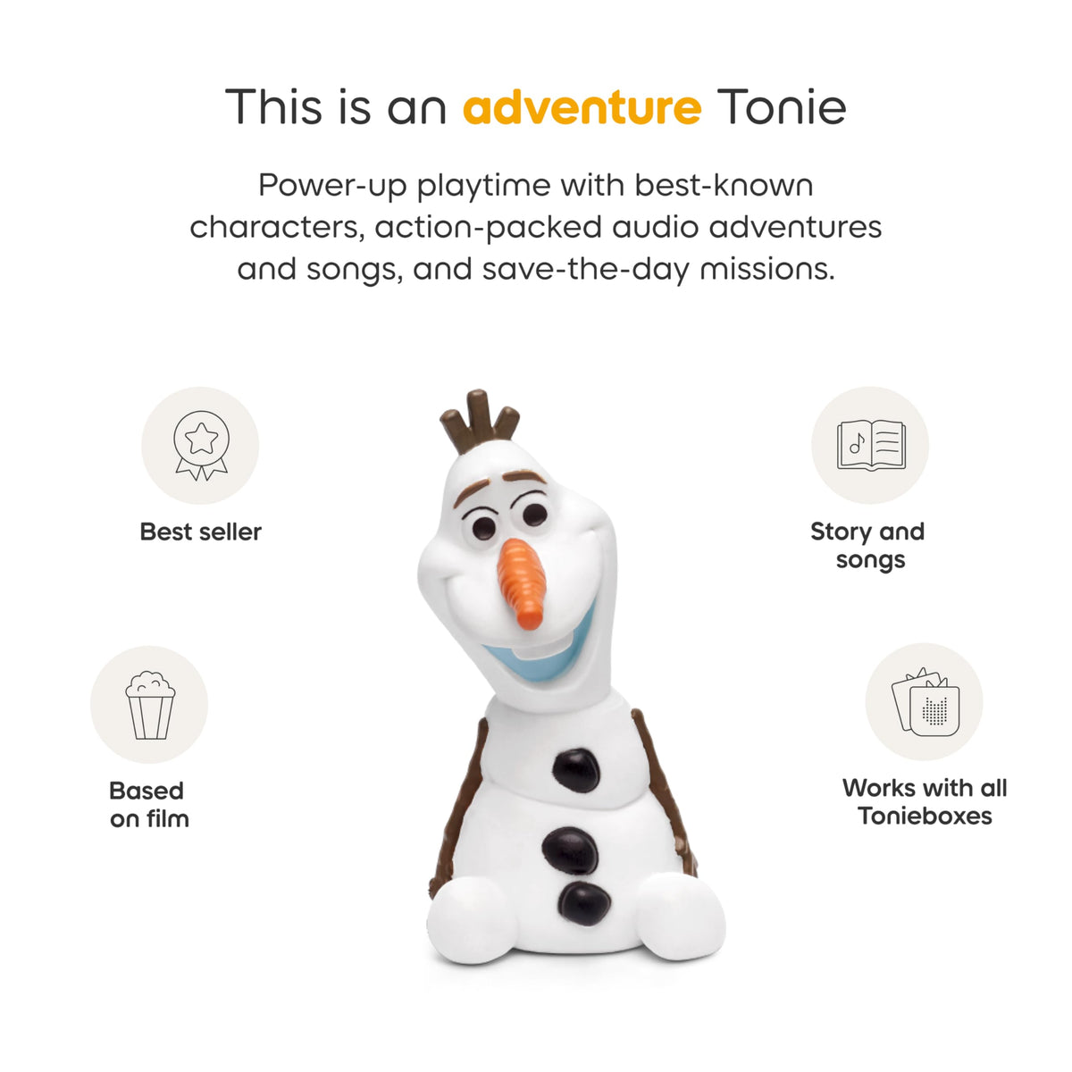 Imported Tonies Olaf audio character detailing the base layout for magnetic player connection.