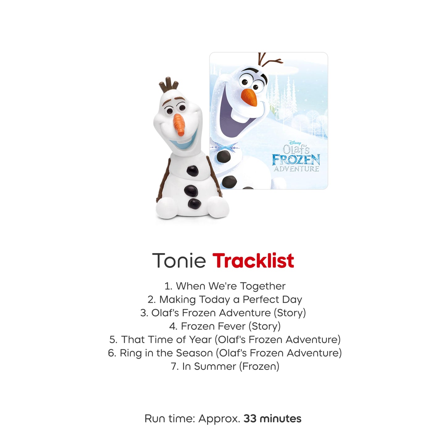 Olaf from Disney Frozen premium audio figurine packaging showing official licensing.