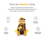 Tonies Curious George interactive audio toy package showing the front box layout and details