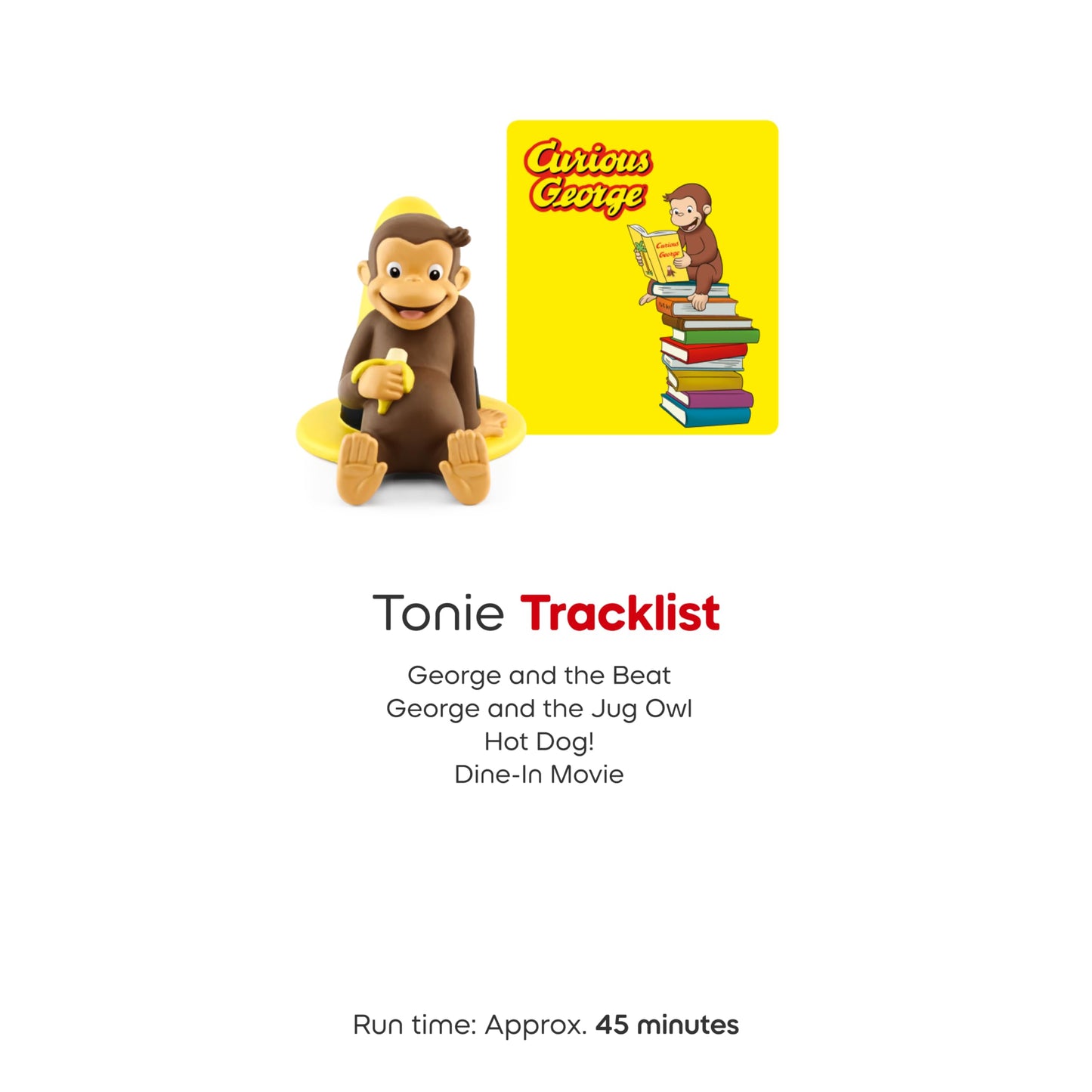 Tonies Curious George educational audio toy showing the flat magnetic underside profile