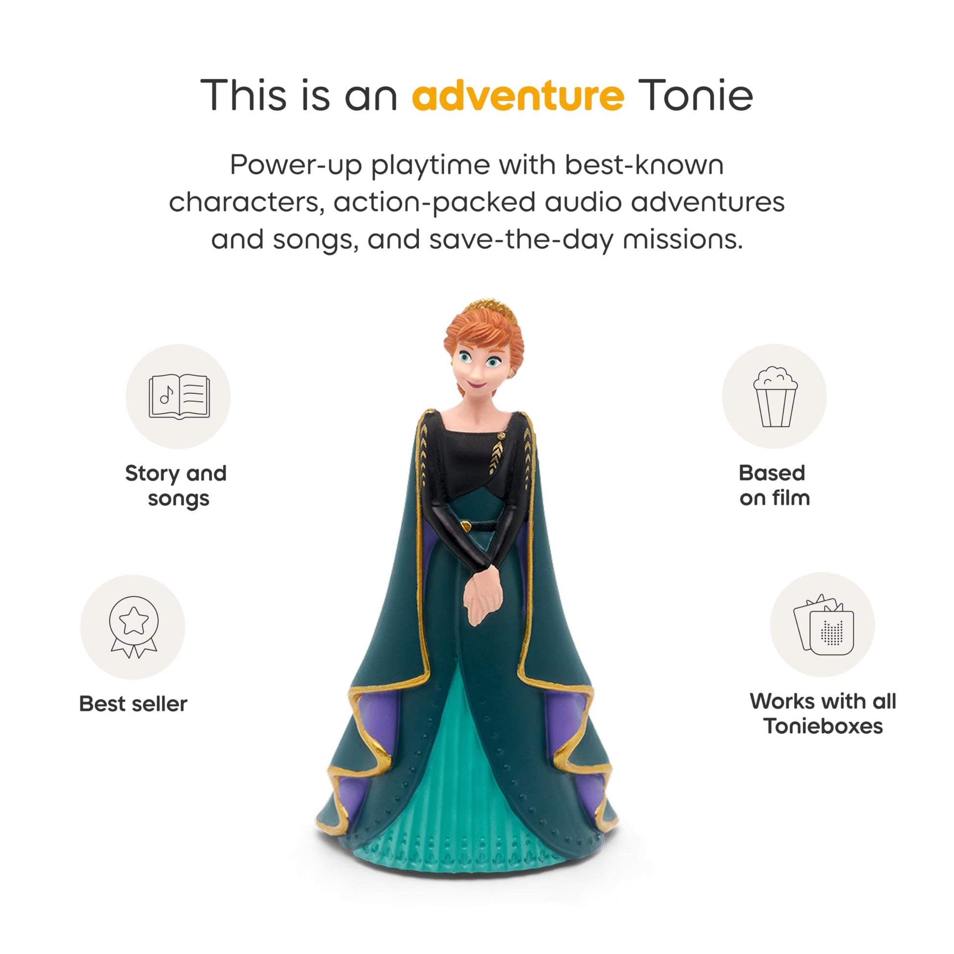 Close up details of the durable child friendly plastic construction on Anna audio toy