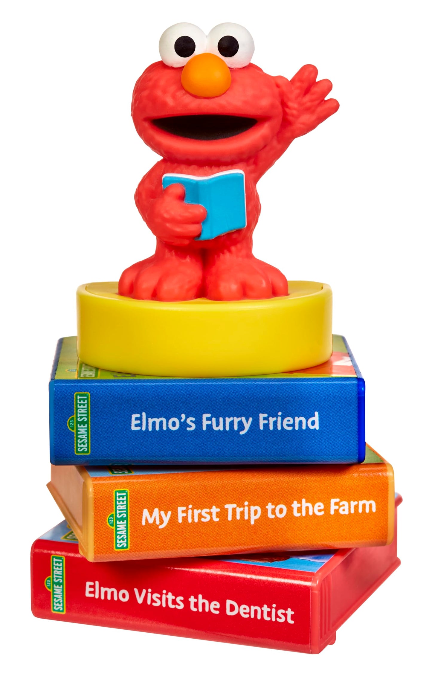 Close up view of the story cartridge labels showcasing individual book titles