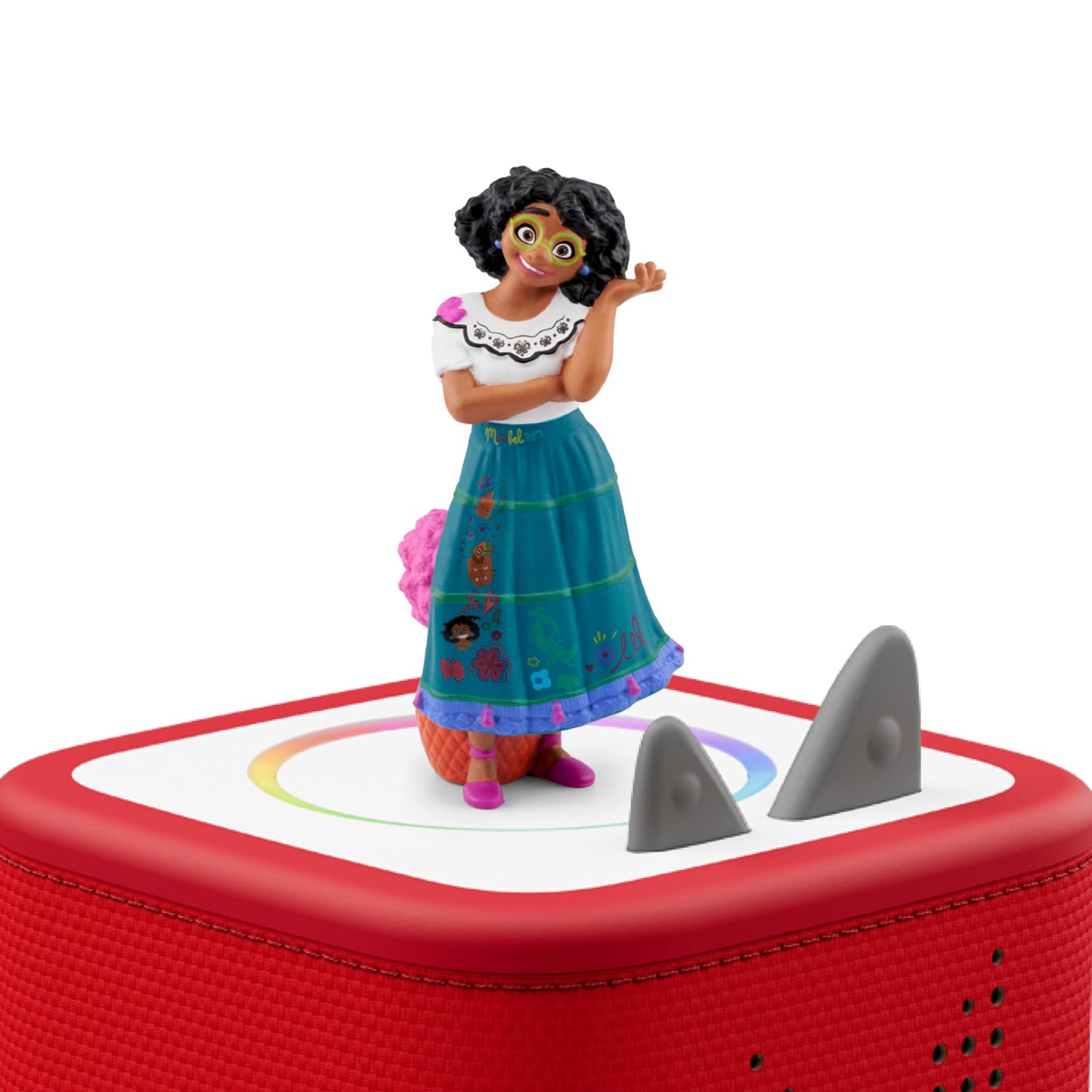 Authentic Tonies Mirabel collectible character sitting on top of a compatible audio player base.