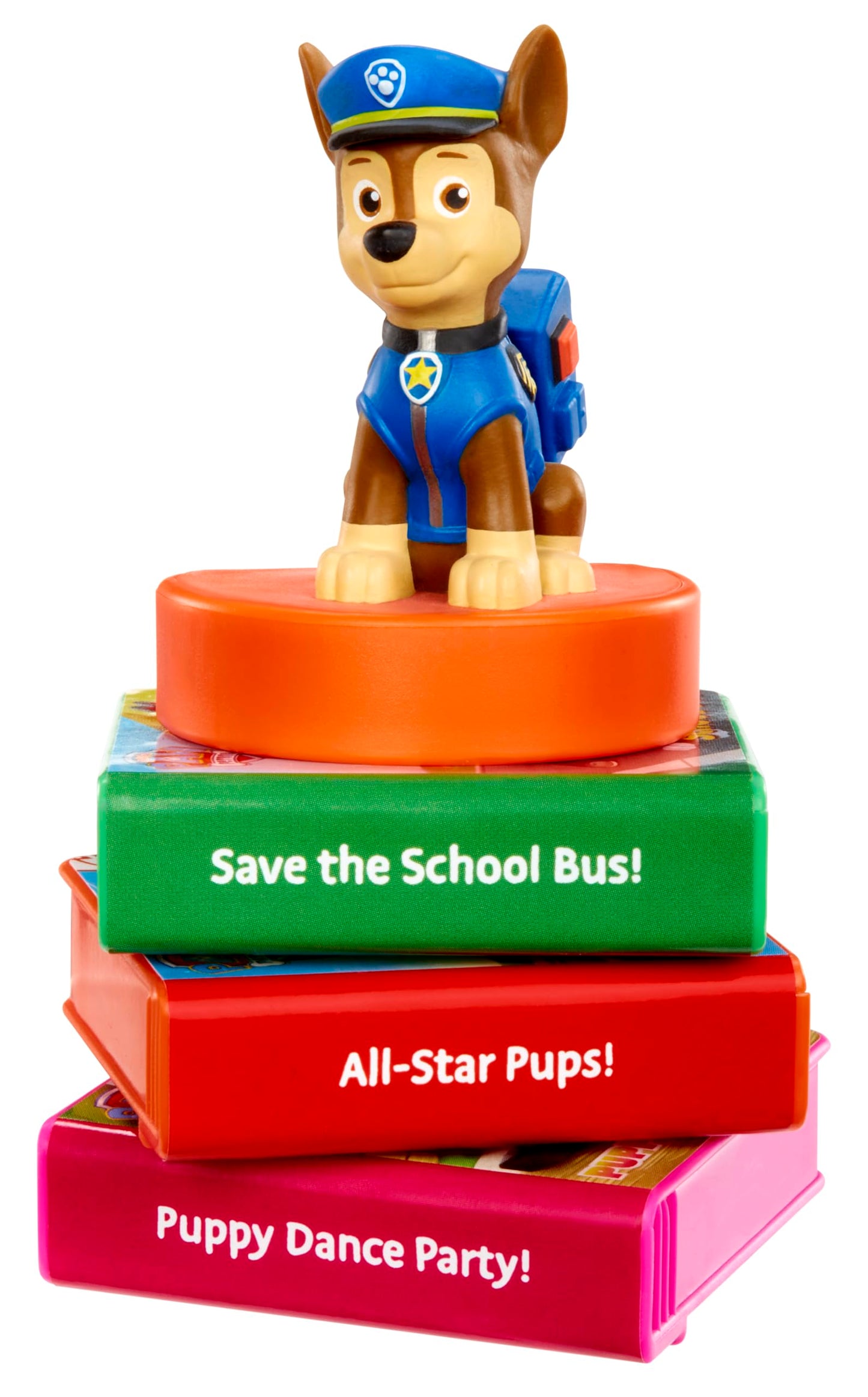 Chase character figurine from the Little Tikes Hero Collection activating the nightlight mode with colorful projection effects.