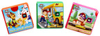 Toddler using the Little Tikes interactive storytelling machine to project PAW Patrol book pages onto a bedroom wall.