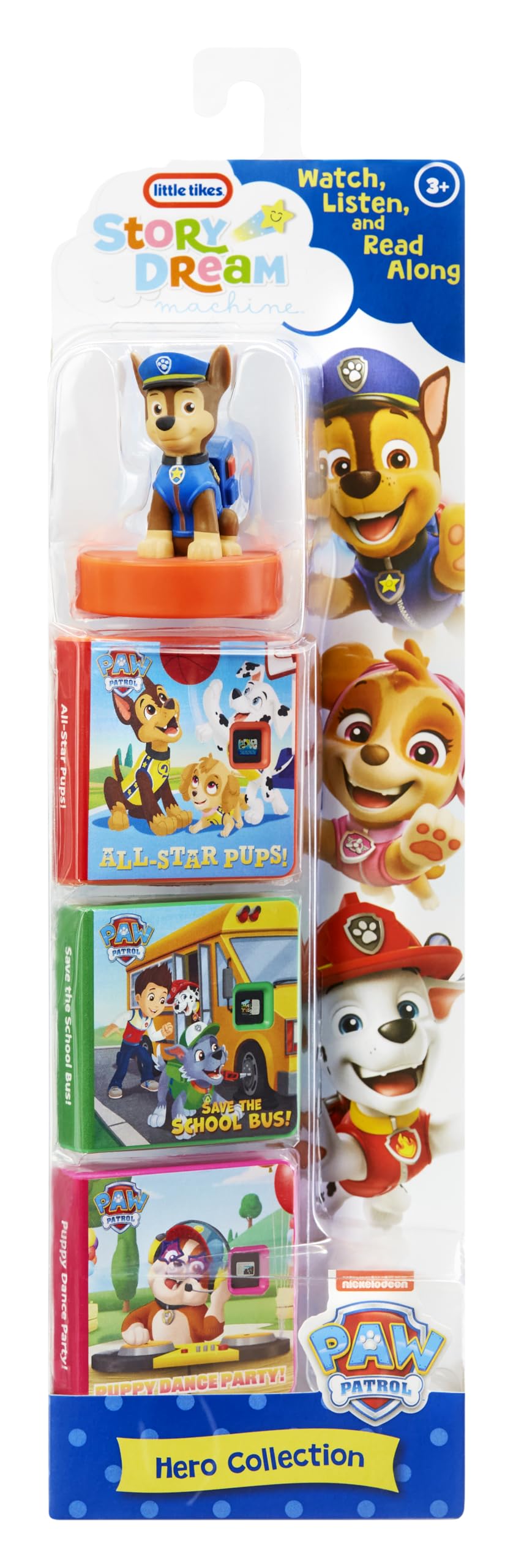 Close up view of the Little Tikes PAW Patrol story cartridges showing early reading highlighted text design.