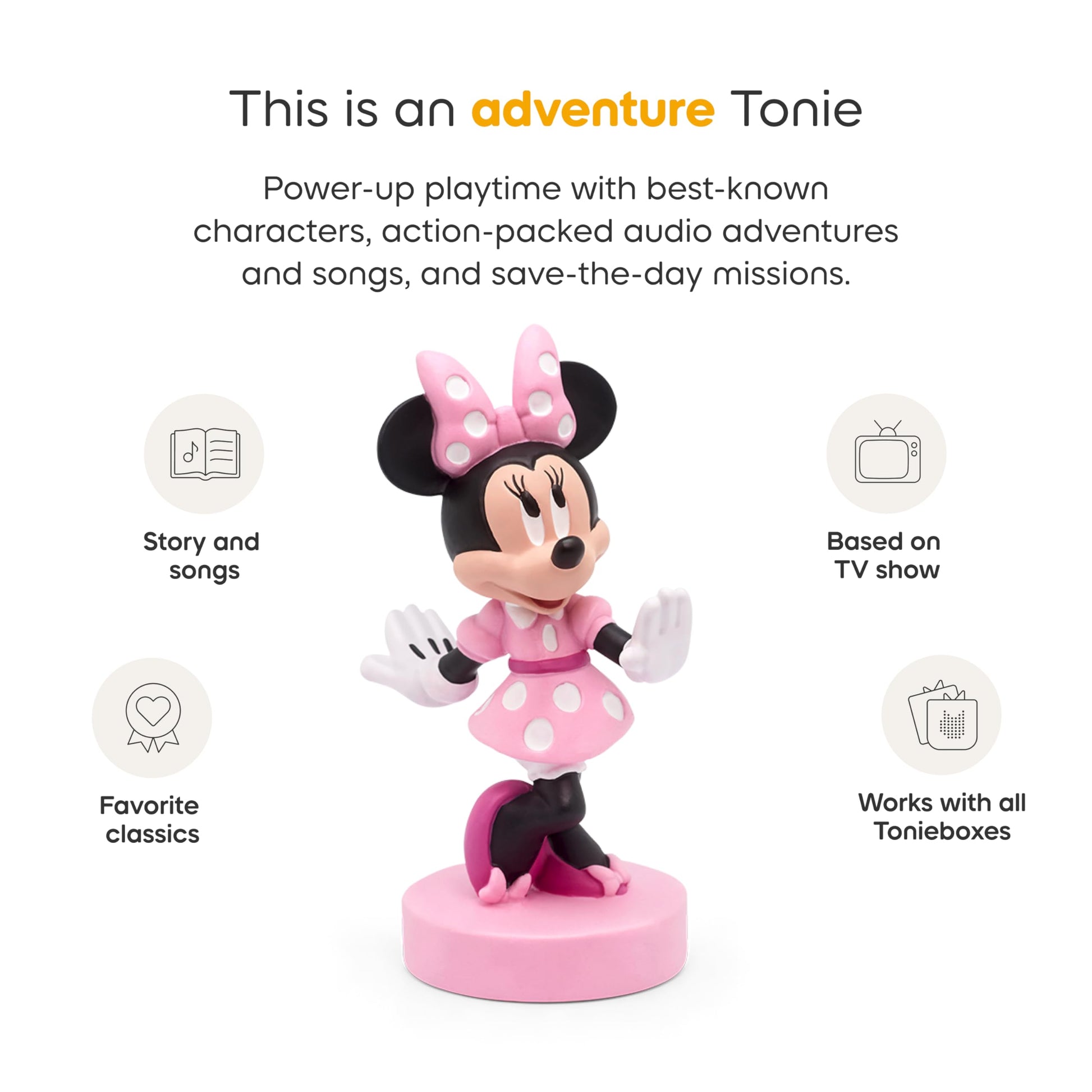 Authentic USA imported Tonies Minnie Mouse collectible audio toy for young kids.
