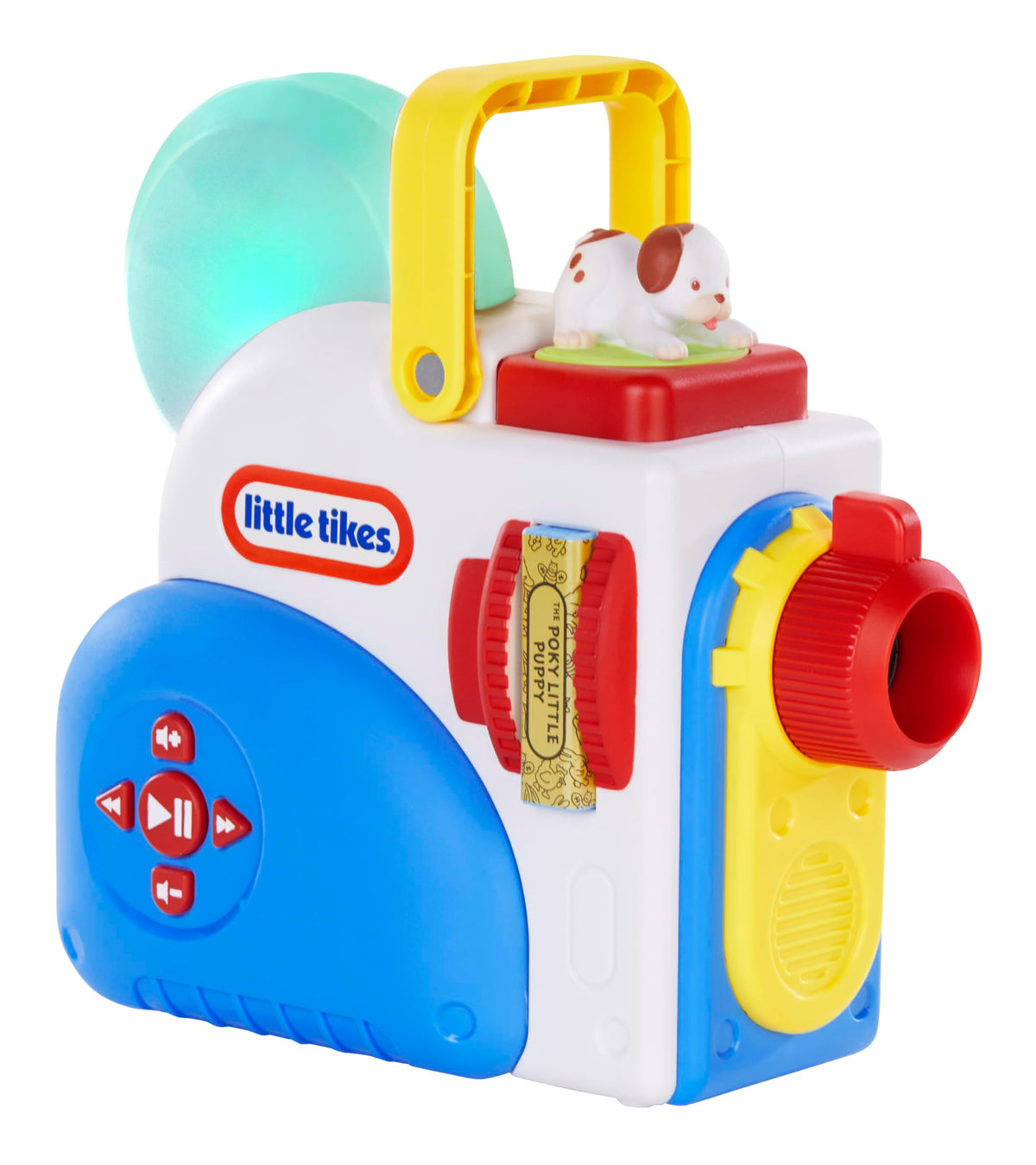 Little Tikes story projector projecting a Little Golden Book onto a bedroom wall