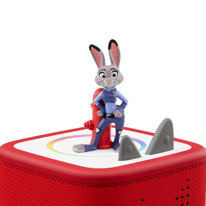 Disney Zootopia story character toy placed on top of a speaker box system