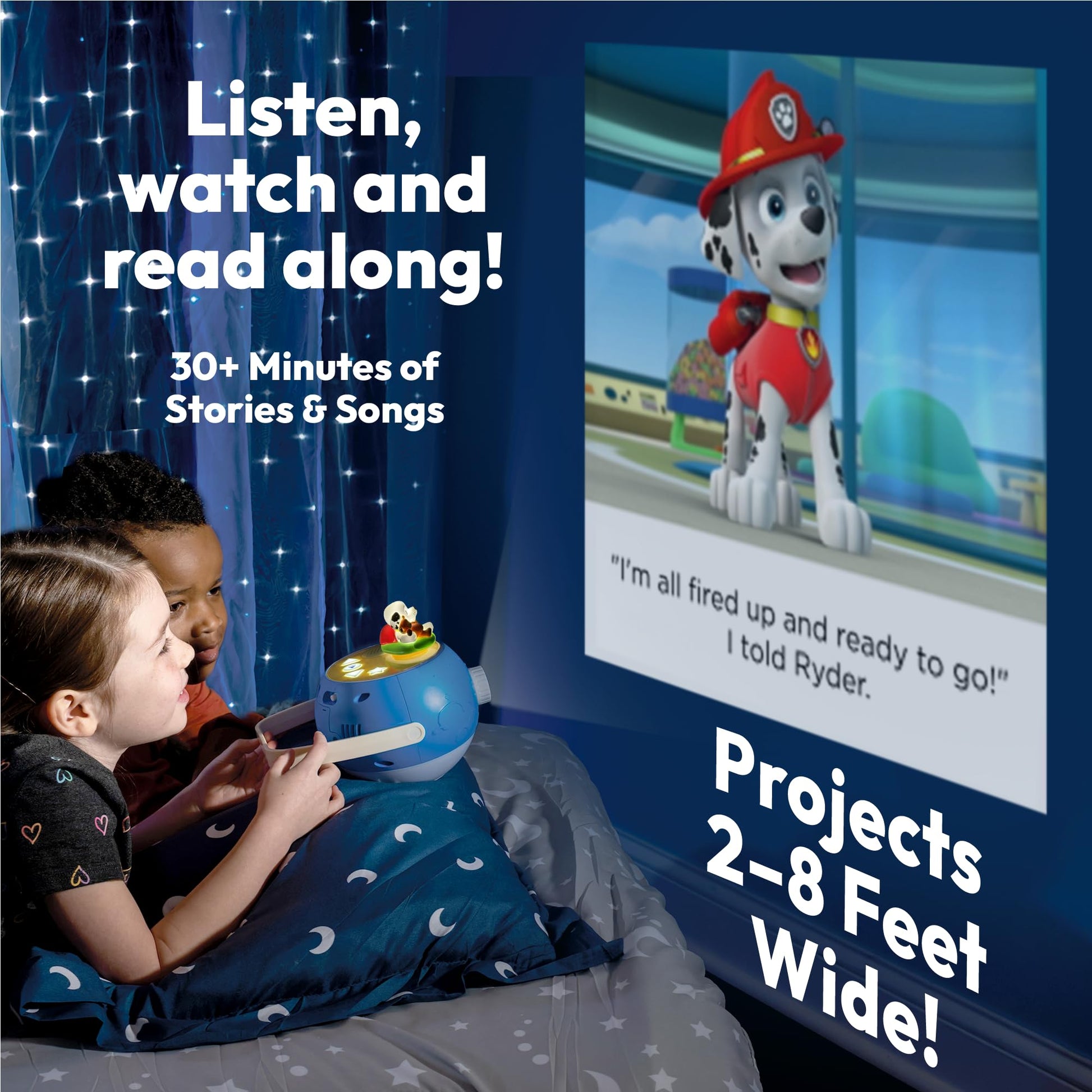 Luna Storytime audio player showing the glowing night light feature illuminating a darkened nursery room.