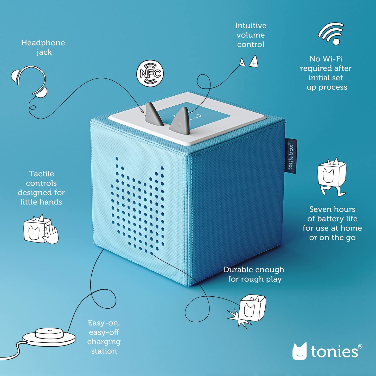 Imported kids smart speaker with character figurine and charging dock
