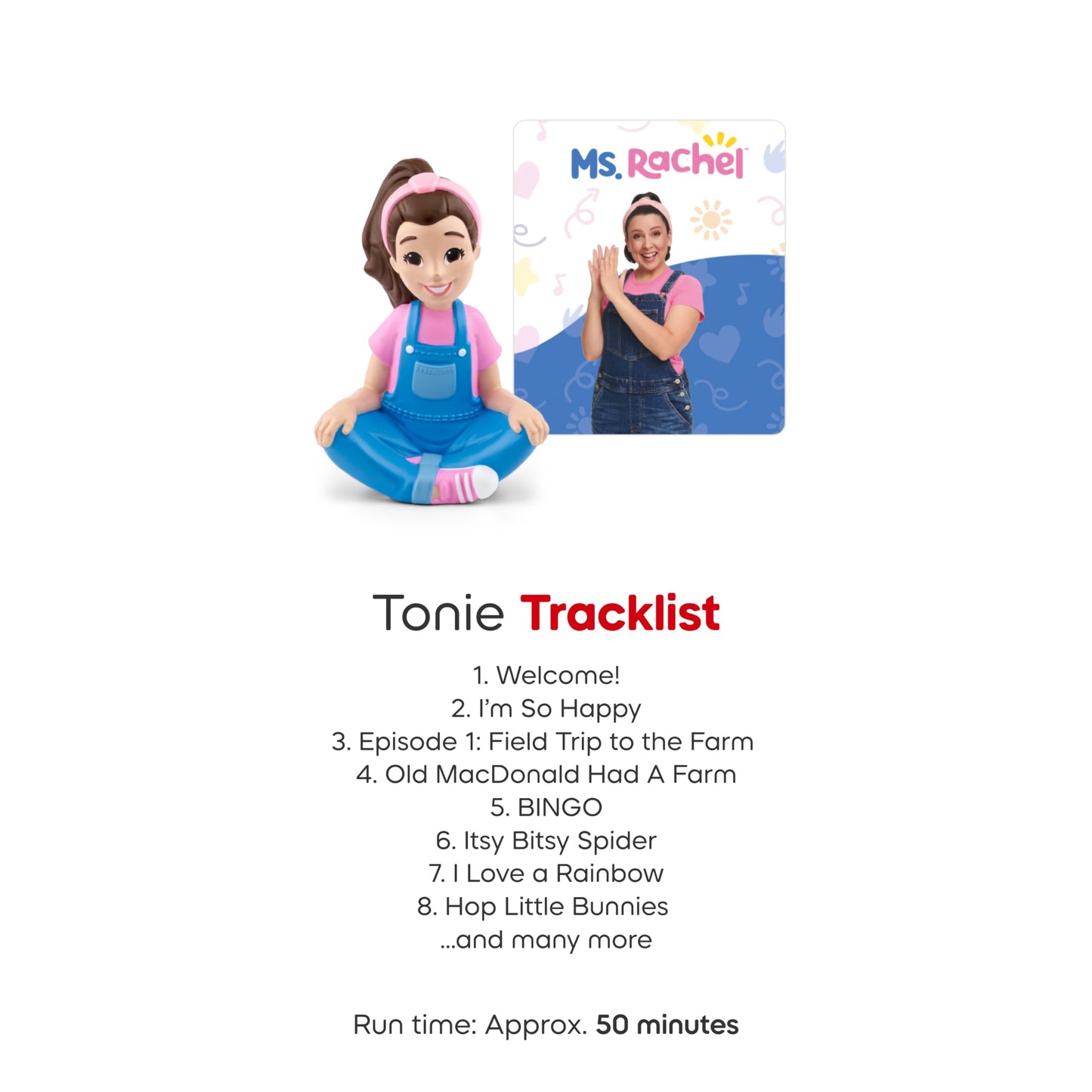 Top view of the screen free Ms Rachel interactive audio figurine for early childhood speech development.