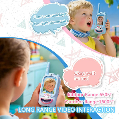 Two pack rechargeable pink unicorn video communicator toys for children showing camera lens details