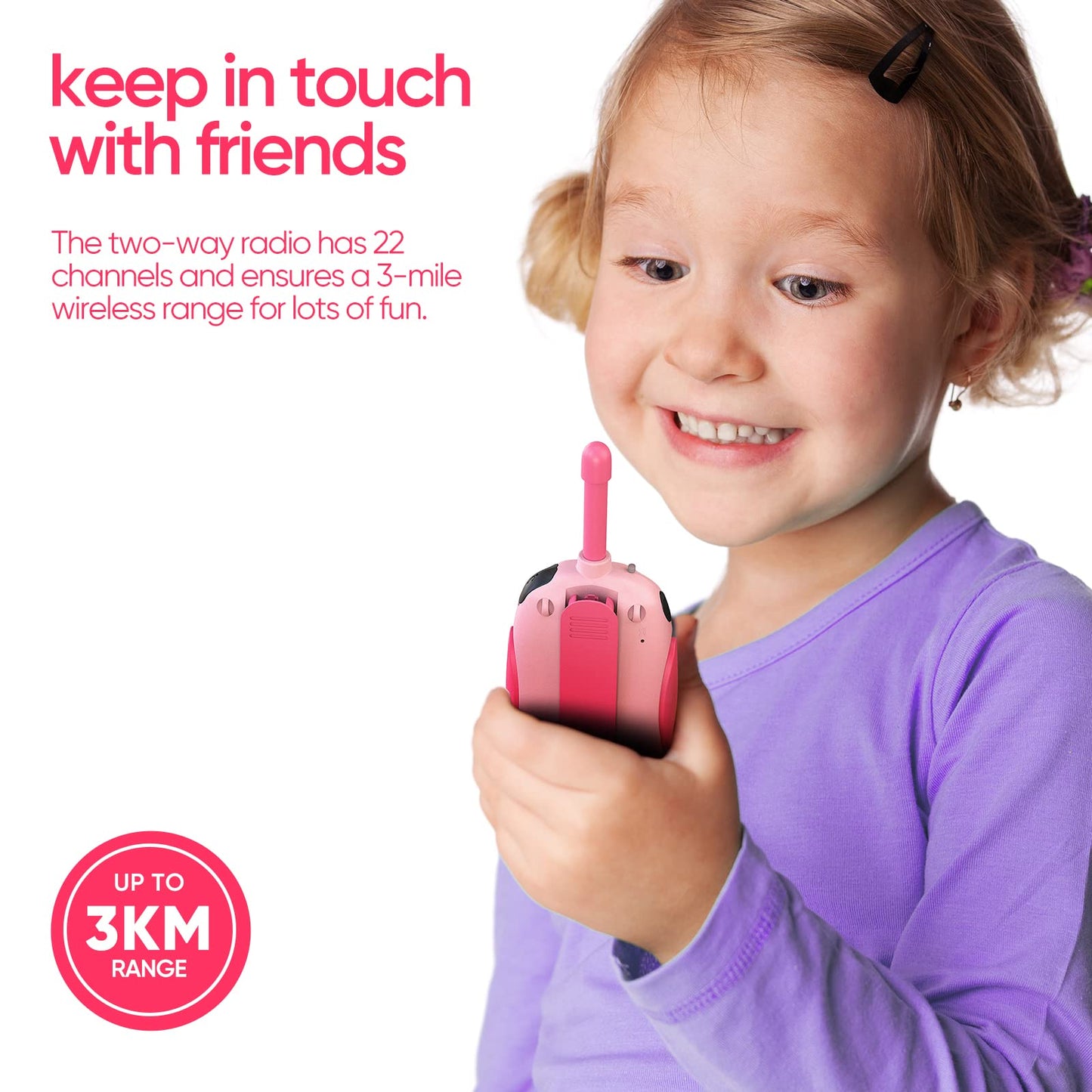 Close up of the clear backlit display and friendly button interface on the HPROMOT rechargeable communication toy.