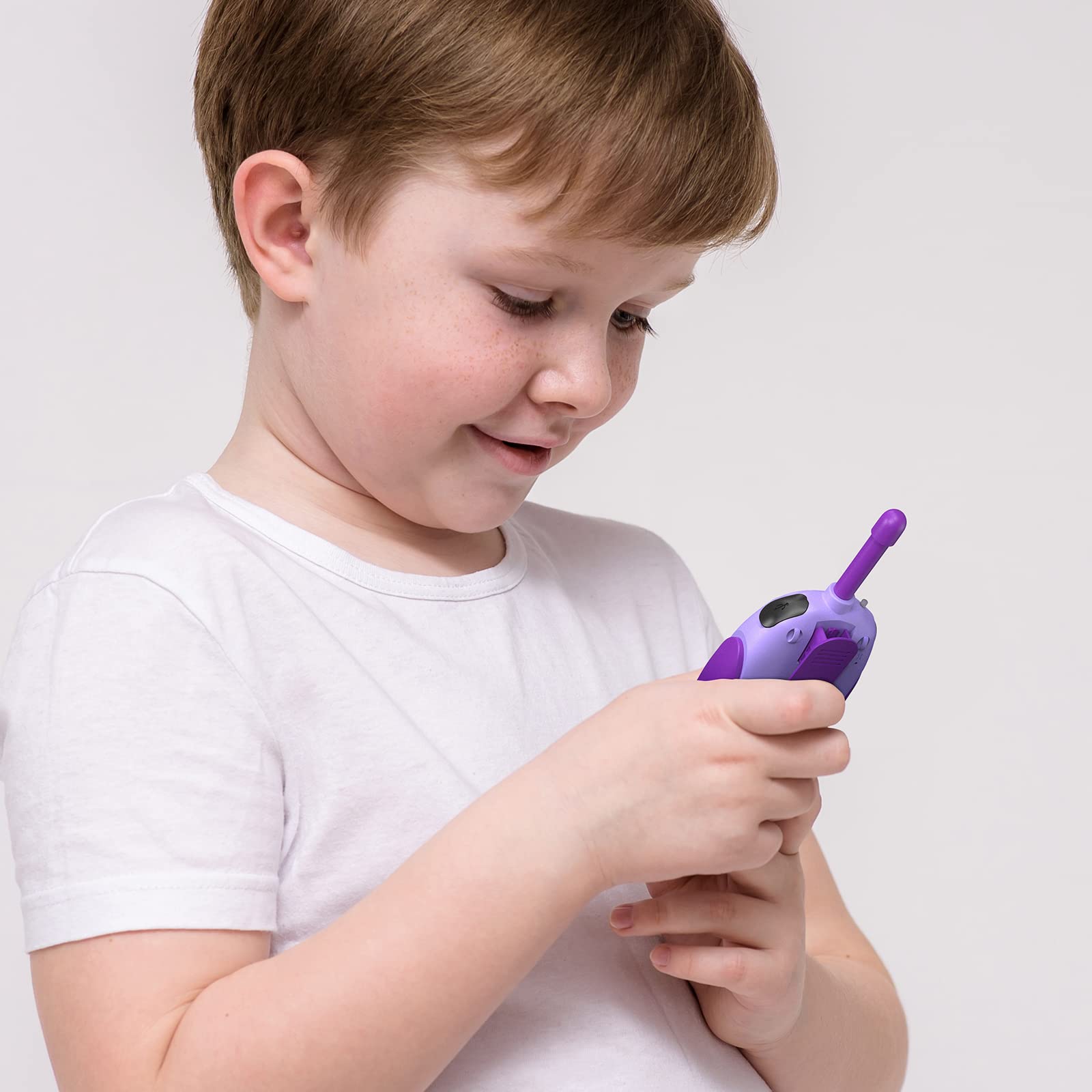HPROMOT long range kids walkie talkies premium packaging box layout for the imported two pack edition.