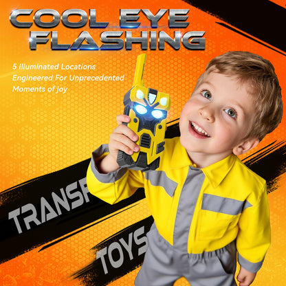 Children playing outdoors using the imported yellow robot two-way radios for camping adventures.