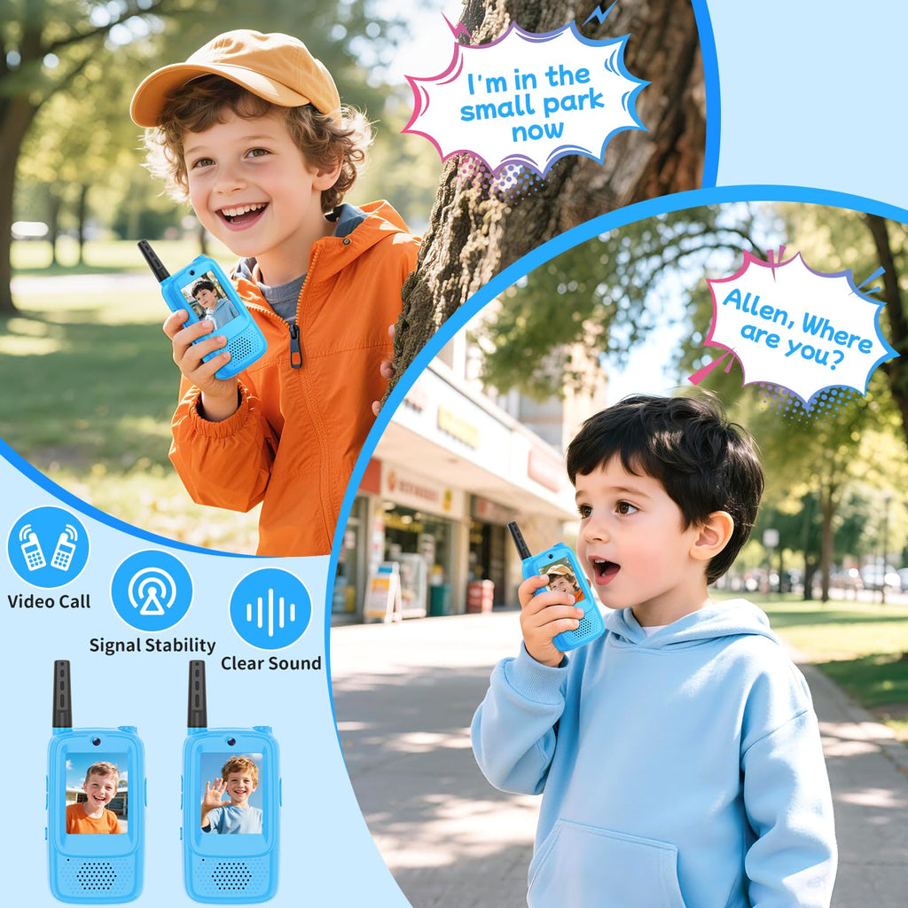 MINIBEAR rechargeable kids walkie talkies blue set with real time video calling feature active screen display