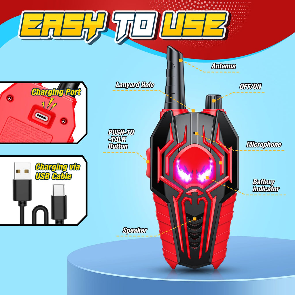 Kids electronic two way radio devices showing the convenient push to talk function button.