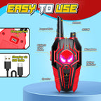 Kids electronic two way radio devices showing the convenient push to talk function button.