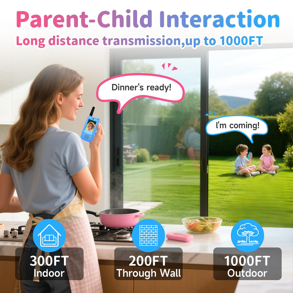 MINIBEAR kids video intercom twin pack including type-c charging cables and blue anti loss lanyards