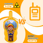 LAEBUILD low radiation kids communication toy packaging box graphic detailing safety specifications.