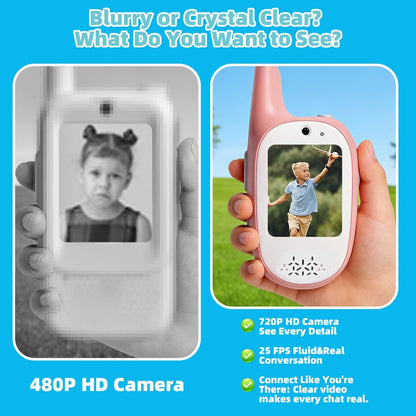 Two way radio walkie talkie for boys and girls displaying the interface menu with voice changer options