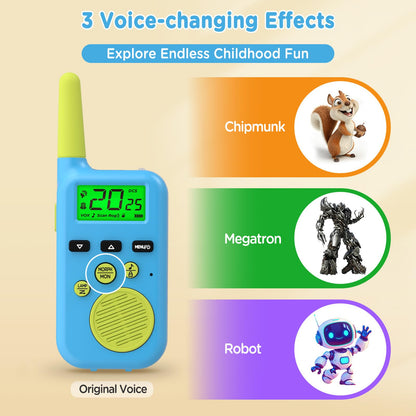 Peakeep voice changing walkie talkies close up of the buttons and bright liquid crystal display menu screen setup