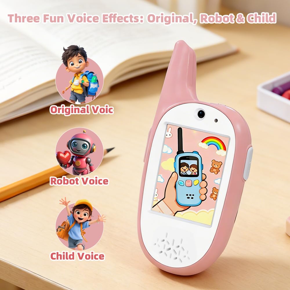 Side view of the blue kids video walkie talkie demonstrating the durable and lightweight structural design