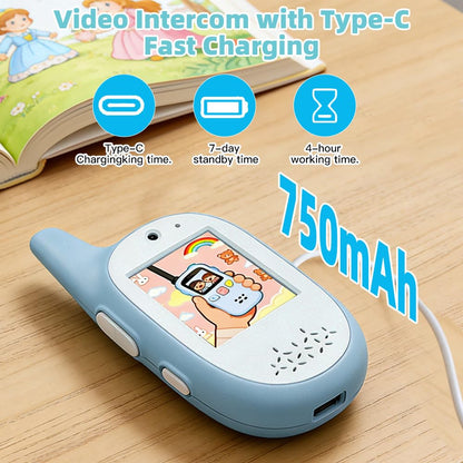 Rechargeable video intercom toy set for family camping and hiking adventures demonstrating secure offline communication