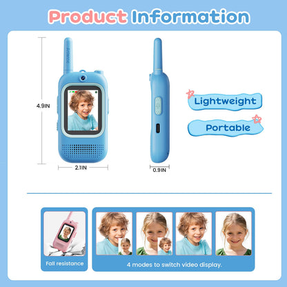 Two pack rechargeable two way radio toys with built in camera lenses for video calling