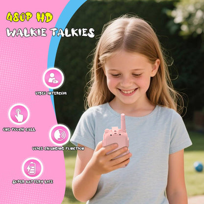 Pink and blue children video calling toy showing the modern USB-C charging port mechanism
