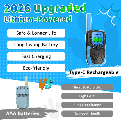 Vvinca kids two way radio devices showing the built in LED flashlight feature active in dim lighting