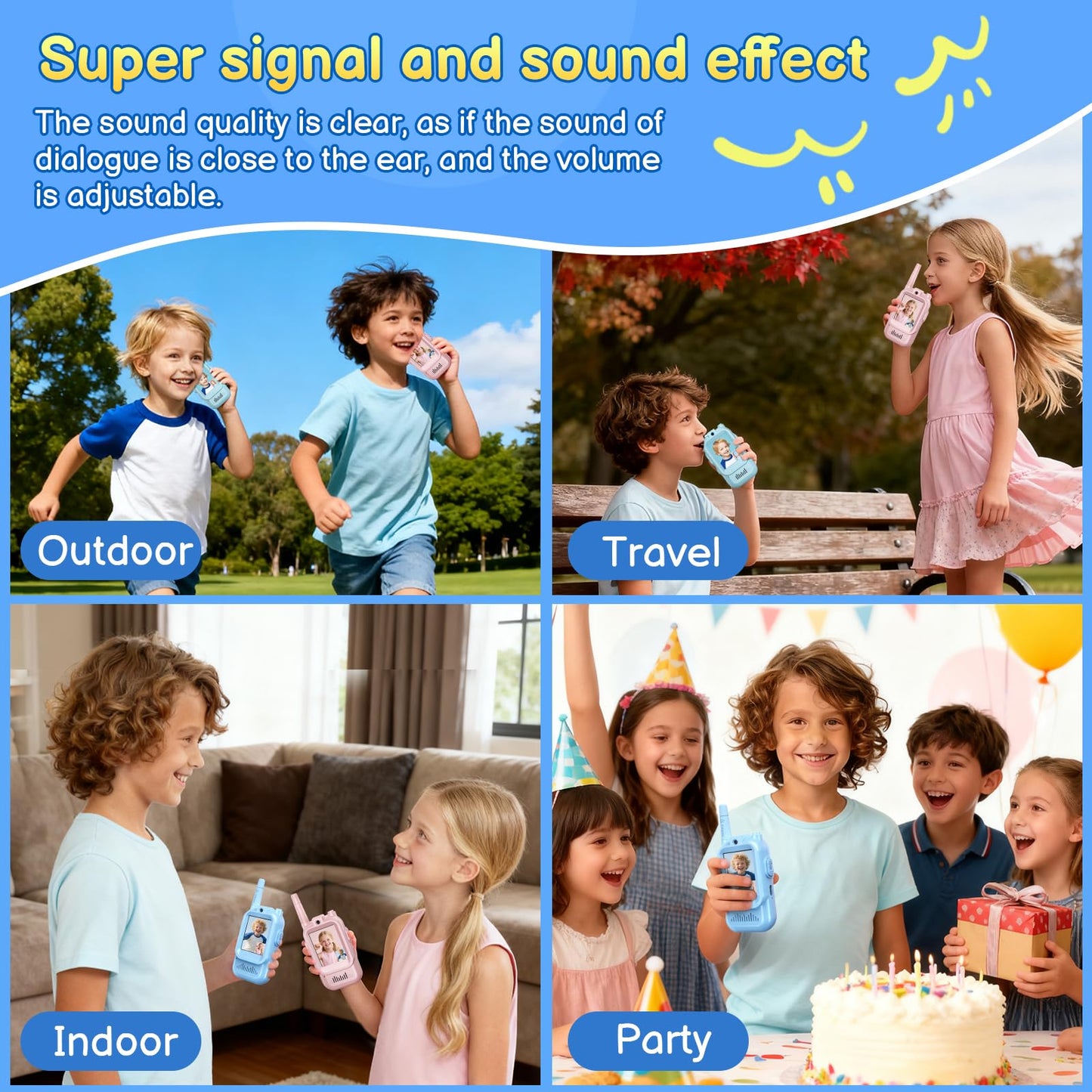 Premium imported children camera walkie talkie showing the two inch color screen display interface
