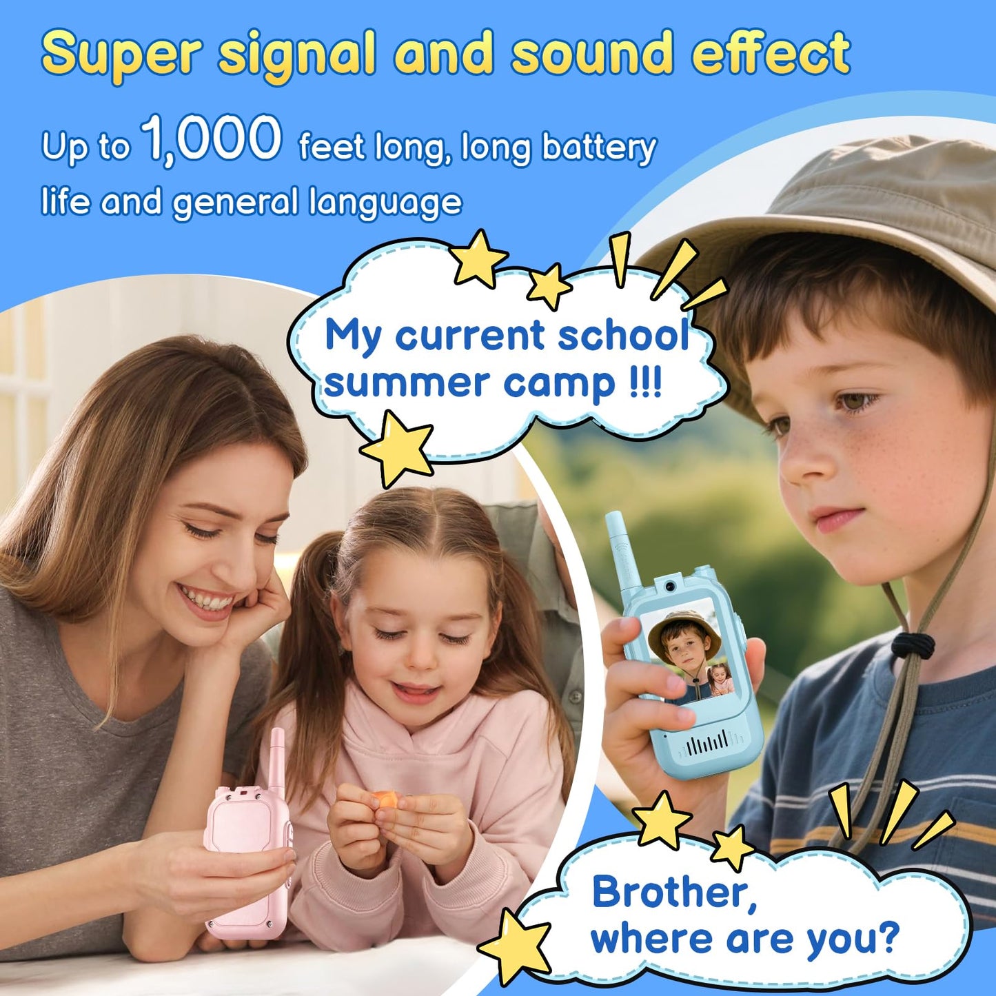Authentic long range walkie talkie for boys and girls highlighting the side push to talk button
