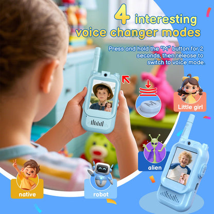 ZHIMAOKJ children two way radio featuring built in voice changer menu option on screen