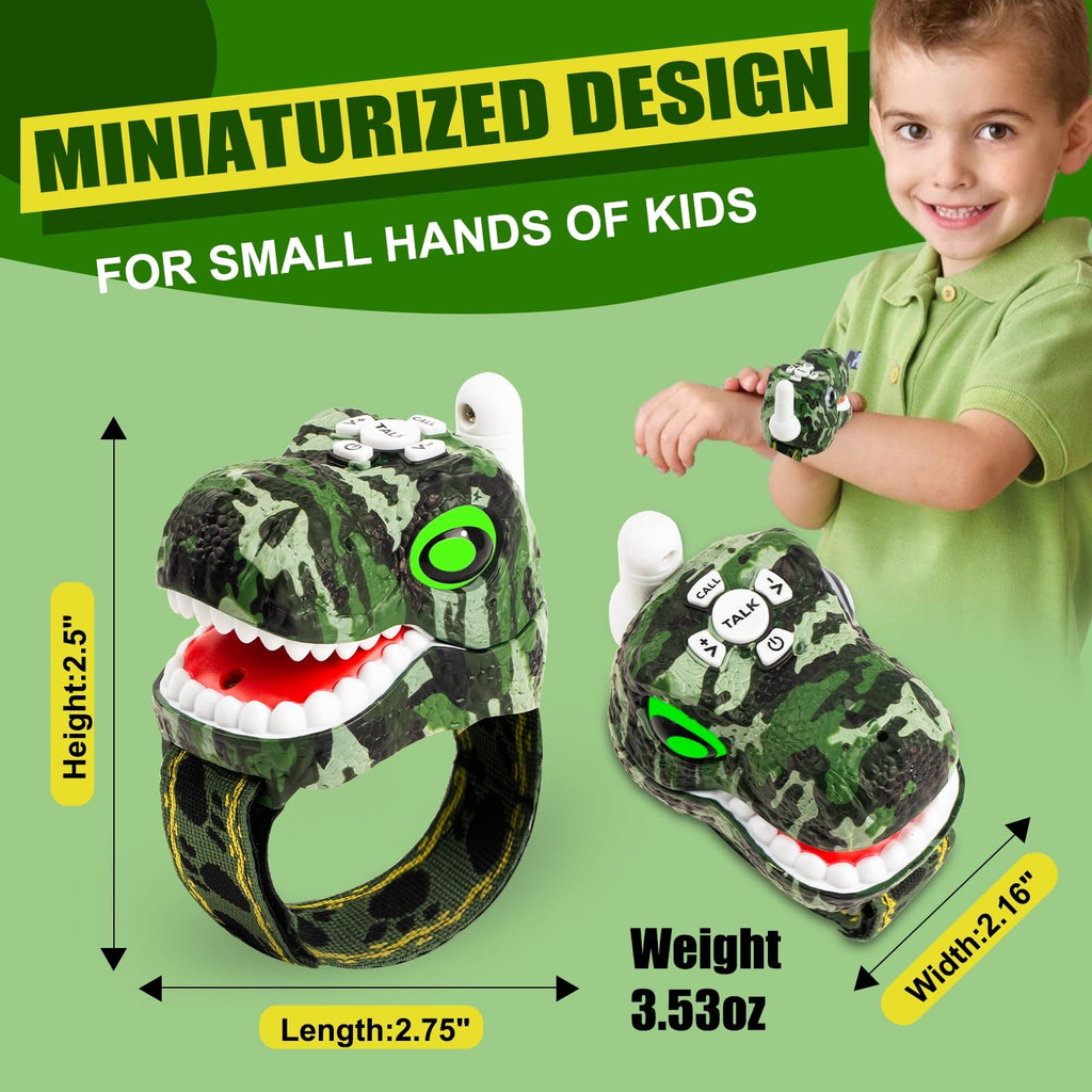Durable green camouflage children walkie talkies being held by a young child outdoors