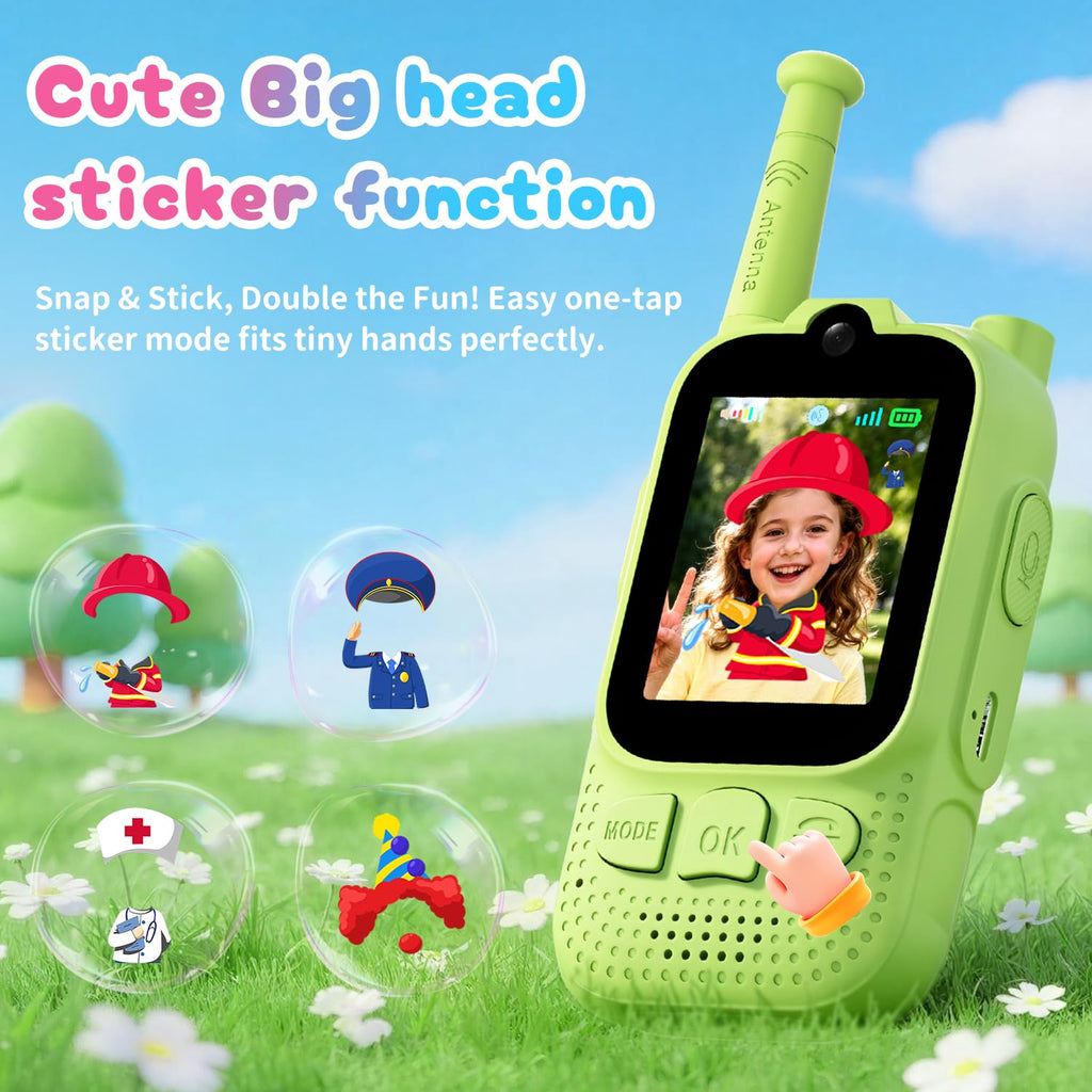 Green rechargeable electronic intercom toys for indoor and outdoor family camping games.
