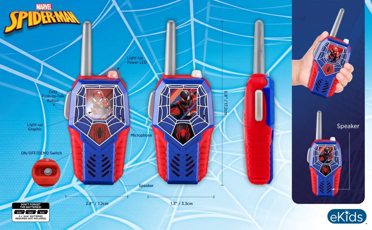 Authentic eKids Marvel two way communication toys packaging back showing battery compartment details