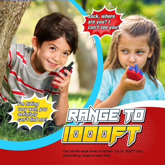 Two pack rechargeable two way radios for children showing the ergonomic side grip