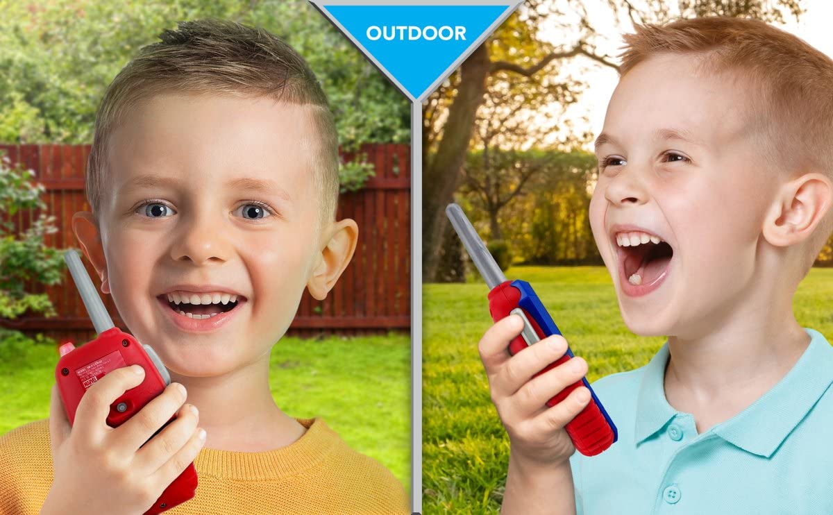 Imported eKids SpiderMan two pack radios showing size comparison against a childs hand