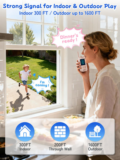 Fabeto smart video walkie talkies blue and pink set standing upright on a flat surface