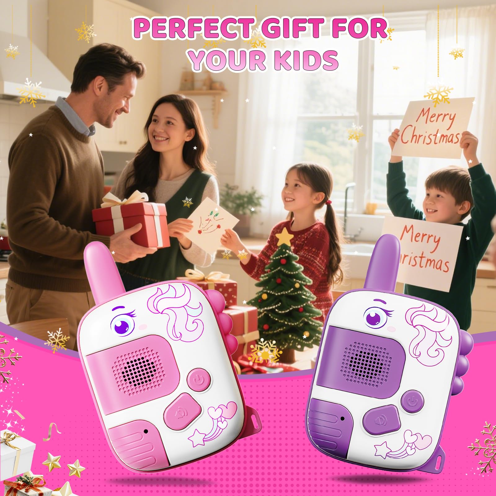 Side view of child friendly 1000 feet range walkie talkies against clean background