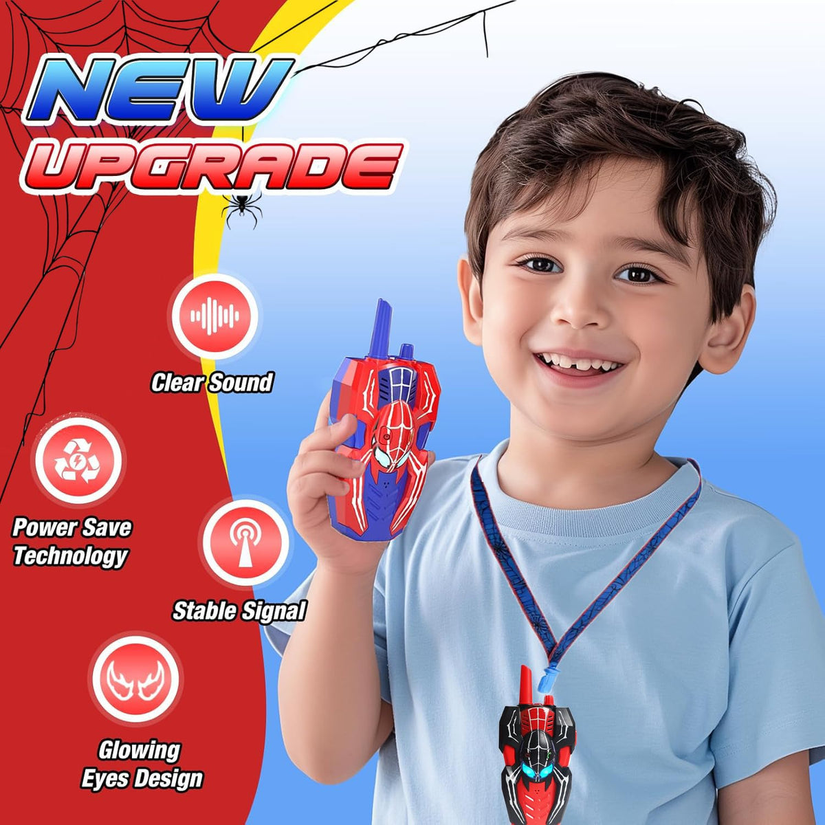 Two pack of blue and red superhero communication toys for outdoor play
