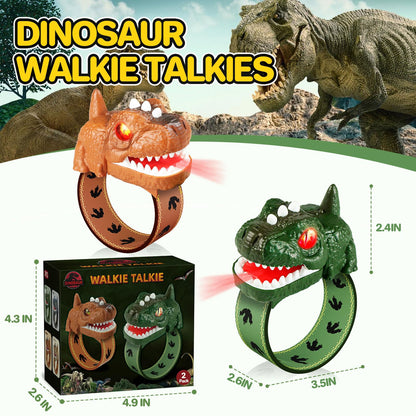 Cxjoigxi dinosaur walkie talkies showing the USB charging port connection and red indicator light.