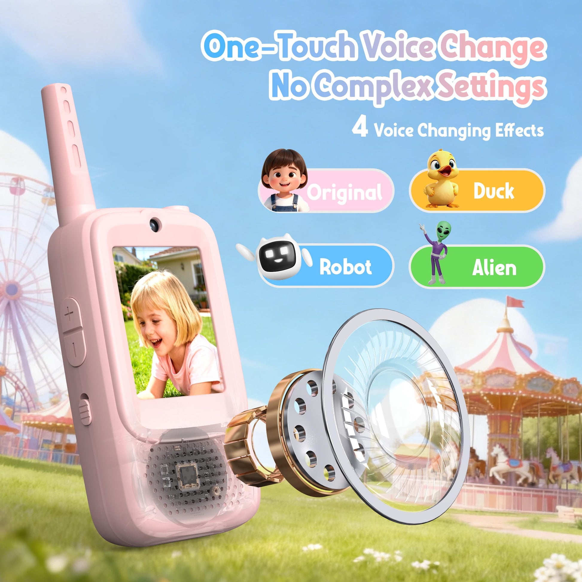 Side view of ESSEN children smart walkie talkies highlighting the ergonomic grip and premium build