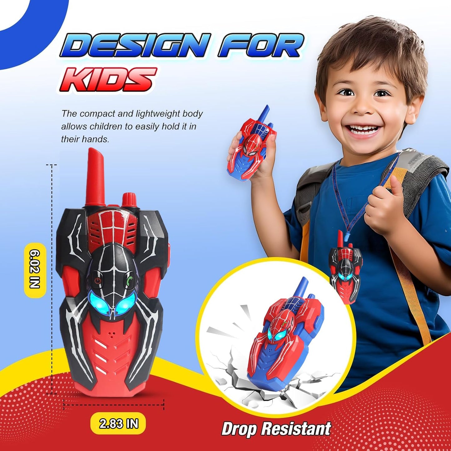 Spider themed long range communication toy set back view battery compartment