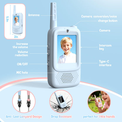 Pink and blue children electronic intercom devices with built in interactive voice changer buttons